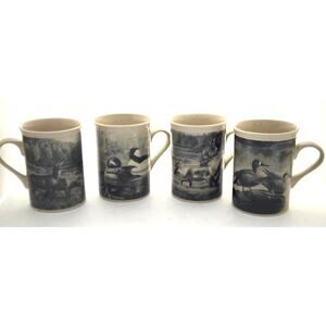 MUGS/CUPS-FIELD & STREAM-Vintage Look-Deer-Elk-Mallard-Wood Duck-8 oz-SET OF 4